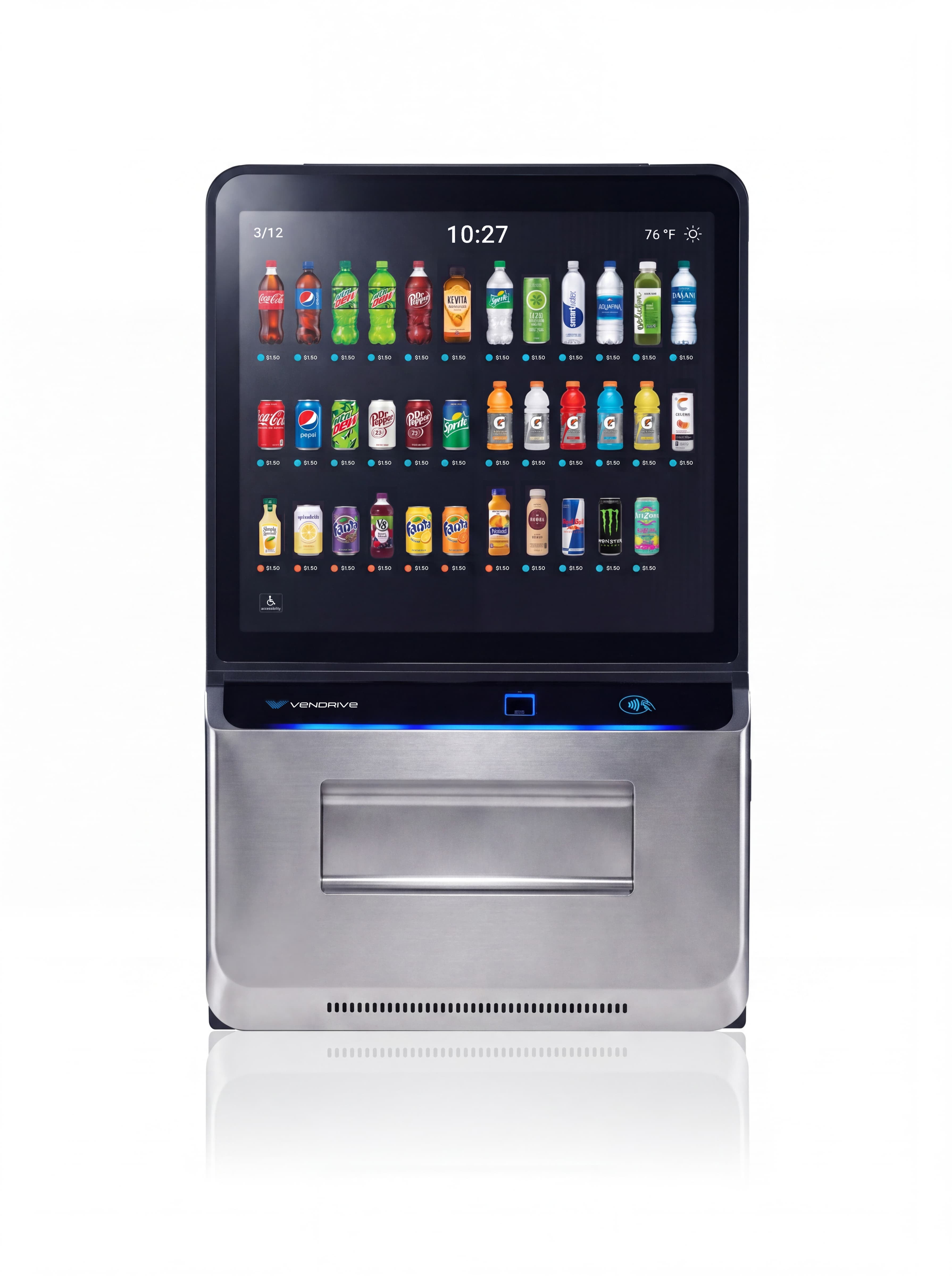 Vendrive vending machine, front view with full-height touchscreen.