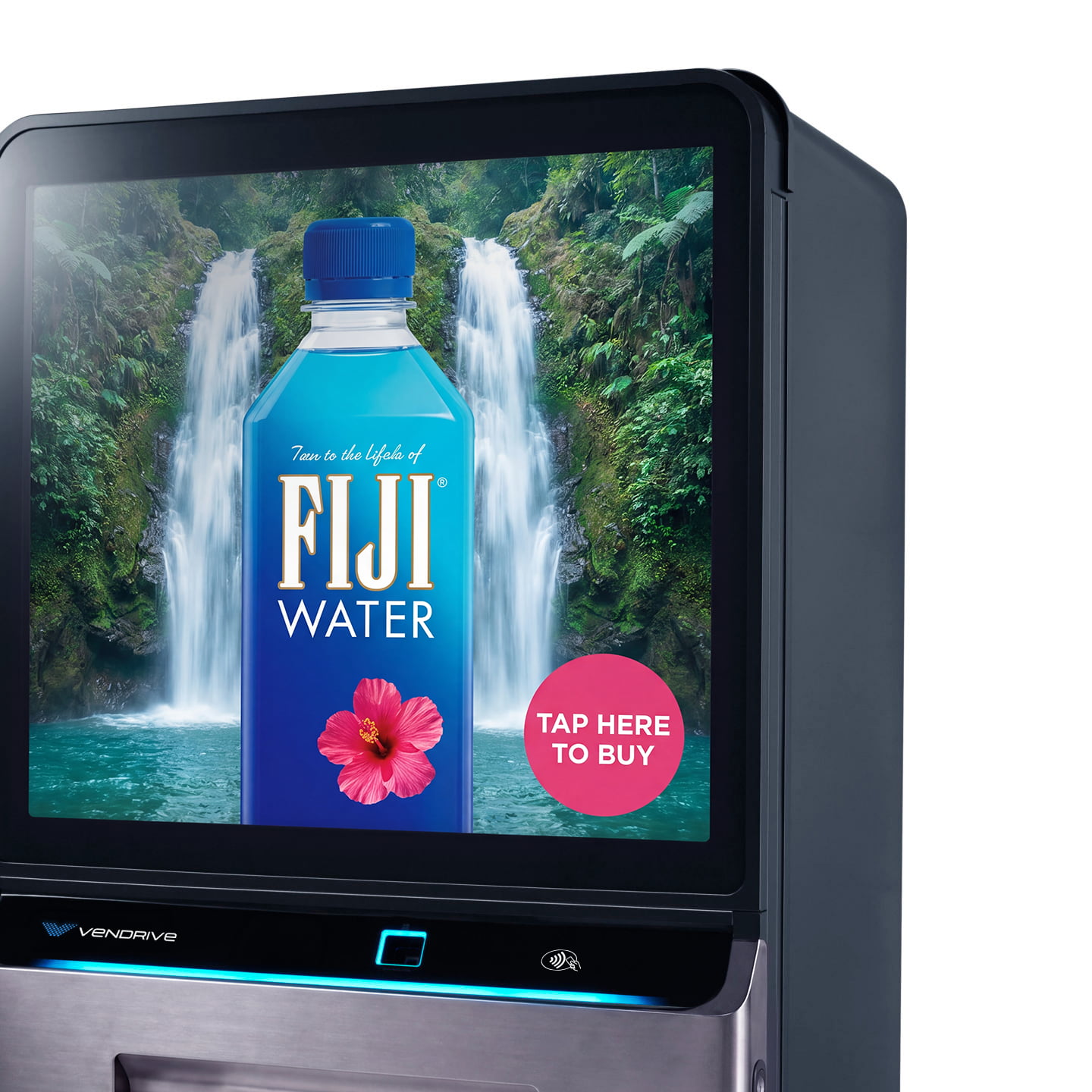 Vendrive machine, screen detail with on-screen advertising.